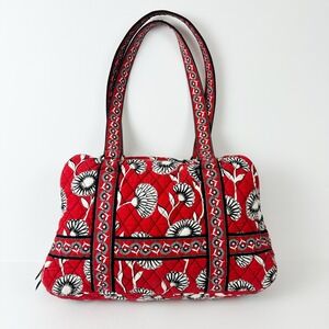 Vera Bradley DECO DAISY Floral Shoulder Purse RED & WHITE